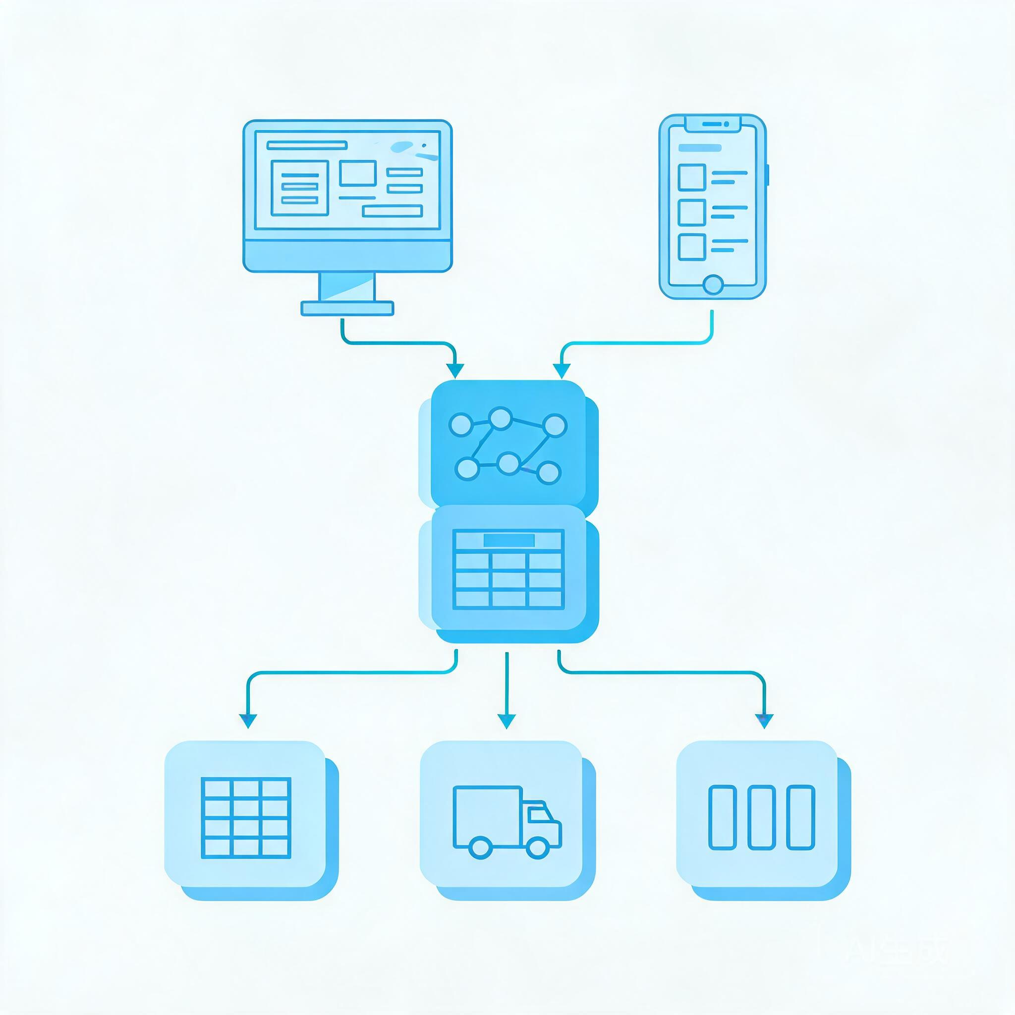 跨境电商 Web 运营台与小程序买家端共用 AI Agent 编排层,下接 ERP、物流 API 与多平台电商 API
