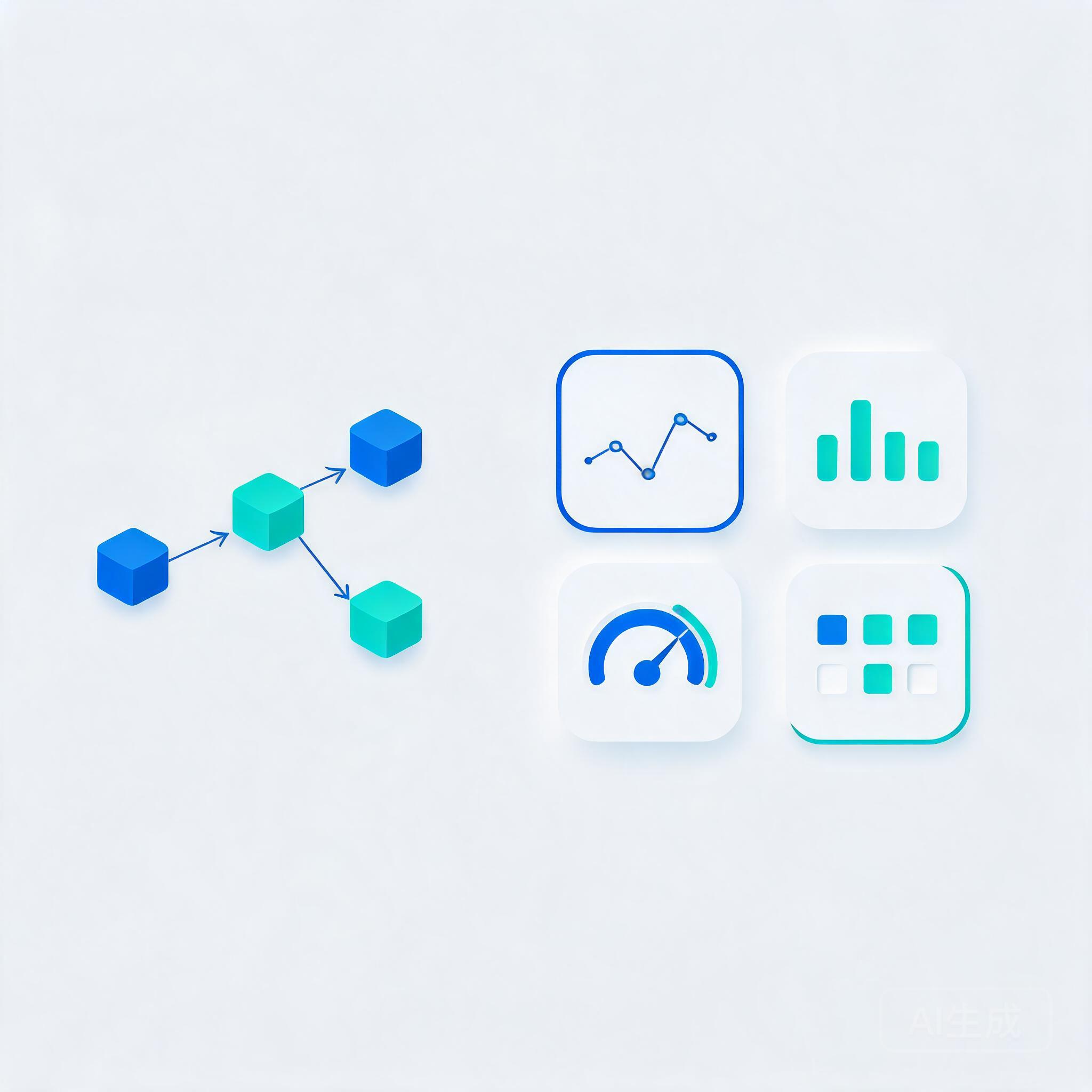 智能体可观测与评估体系示意图:分散的模型调用与工具调用节点汇聚成调用链,再流入评估仪表